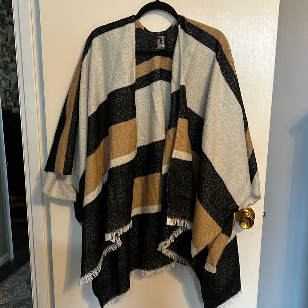 Striped Sweater Wrap Poncho